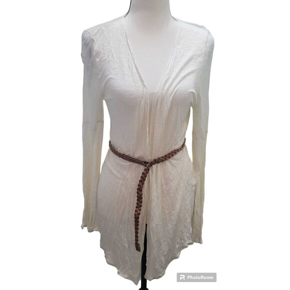 DECREE Sz M Open Front Lt Rayon Cardigan w/ Braided Belt New - Picture 2 of 8